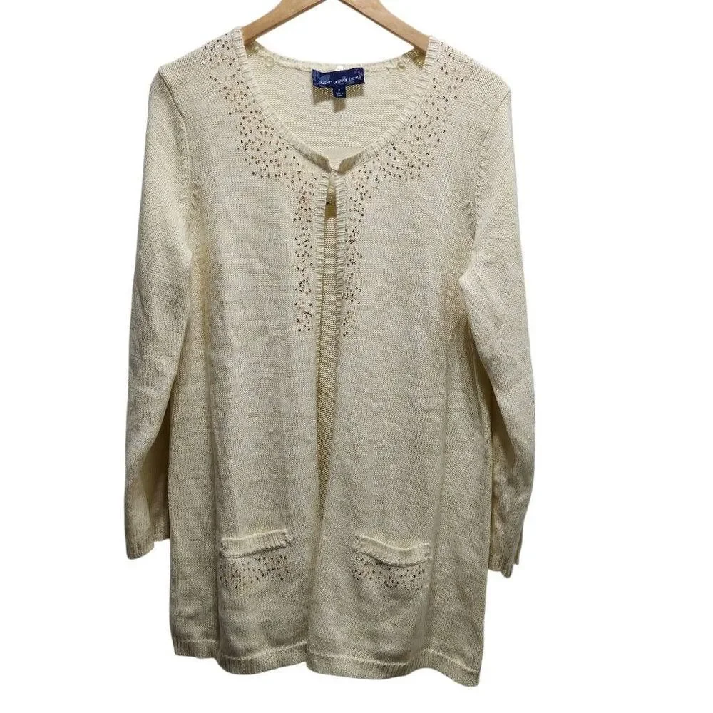 Susan Graver Style cardigan cream‎ gold small New